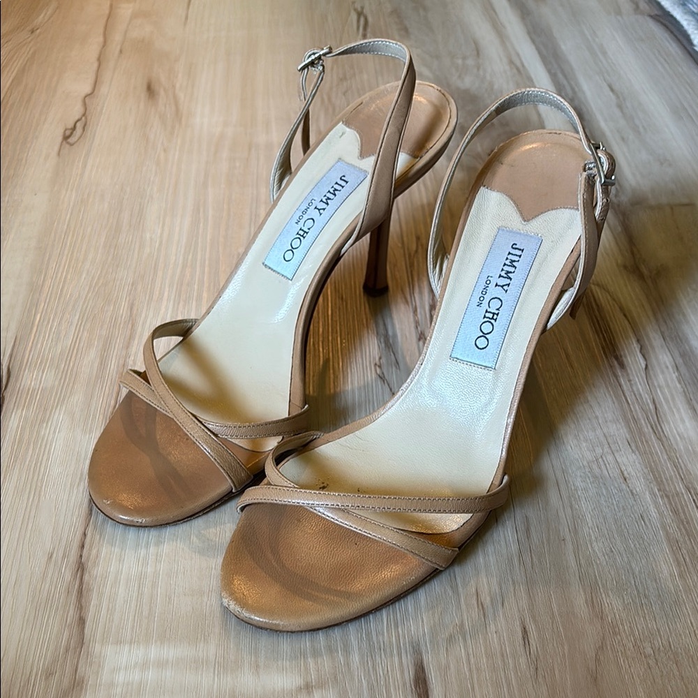 Jimmy Choo Tan Kitten Heel Slingbacks